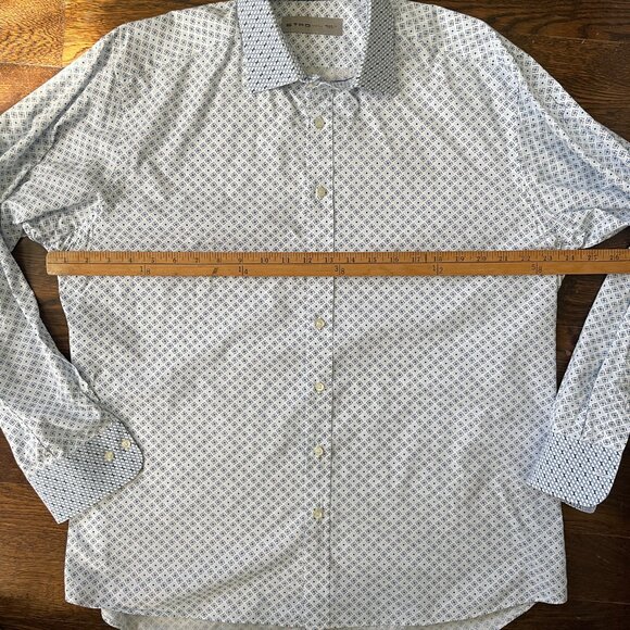 Etro long-sleeve button-up Cotton shirt White with Blue Squares-Sz. 44-XL - Picture 9 of 15
